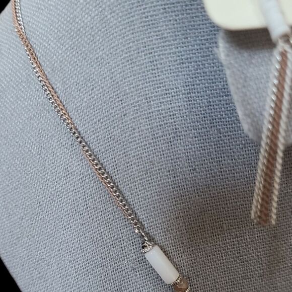 PARIS! Chains and Beads Necklace & Earring Set Rose Gold Silver Mother Of Pearl - Picture 9 of 10